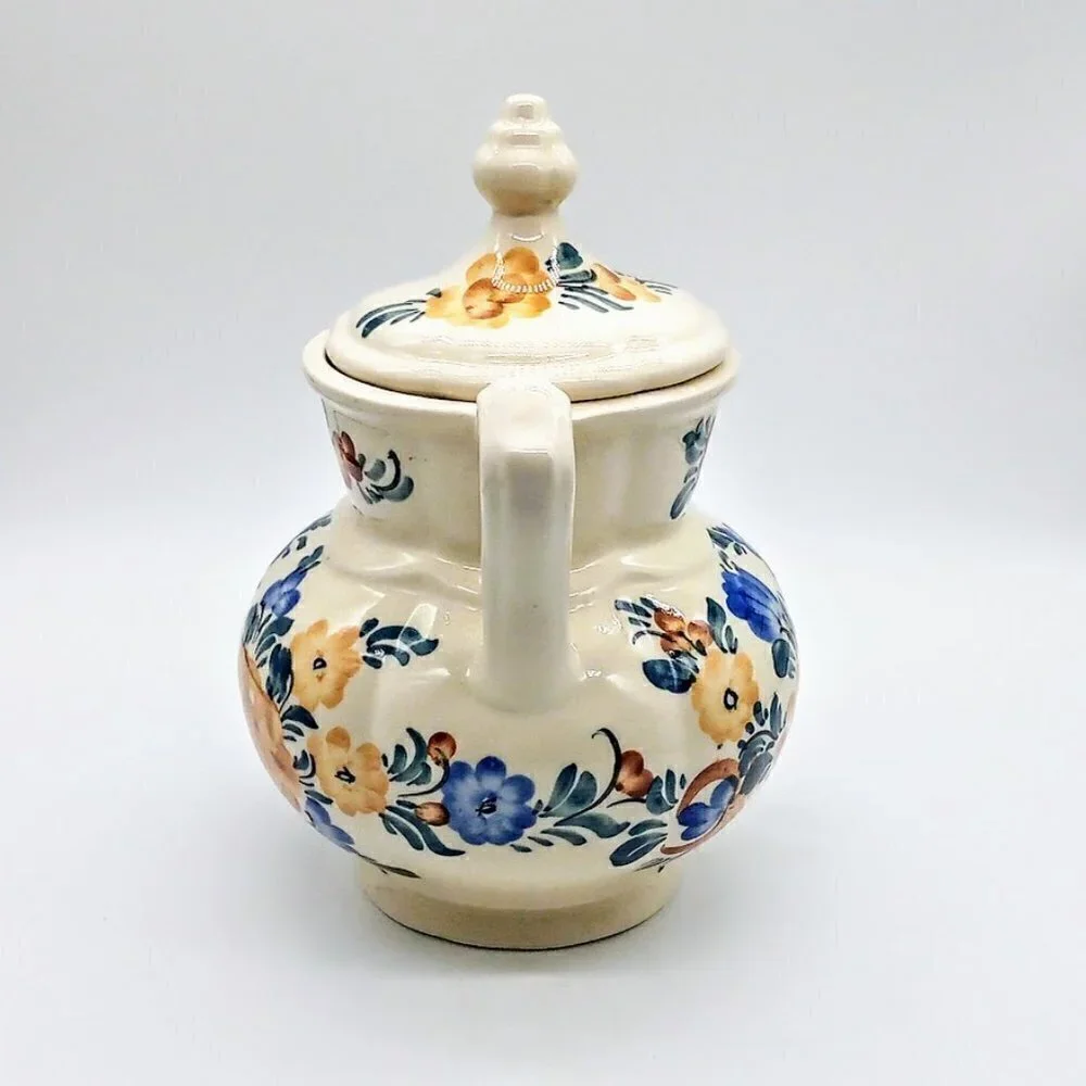 Vintage Wloclawek Poland Handpainted Faience Floral Ceramic Covered Vase